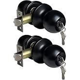 BESTTEN 2 Pack Door Knob with Lock and Key, Keyed Different, Matte Black | Entrance Door Lock, Standard Ball