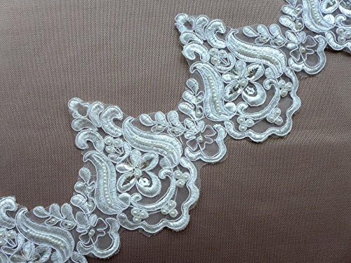5''off-white Embroidery Beaded sequined lace trim gorgeous lace trim by the yard for fabric Millinery accent motif dress decoration bridal lace wedding lace trim