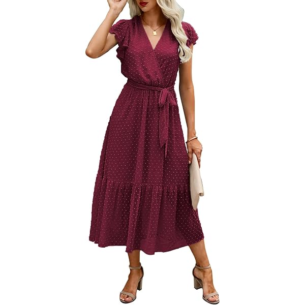 Women's Flowy Floral Wrap Midi Dress - Sleeveless V-Neck Summer Beach Dress With Ruffle Trim - View #6
