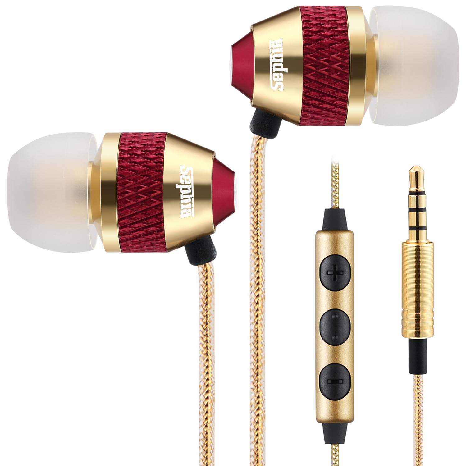 Sephia SP1050VC Earbuds Wired in-Ear Headphones with Mic and Volume Control Enhanced Bass Case 3.5mm Earphone Jack 3.9 Feet Long Tangle-Free Cord