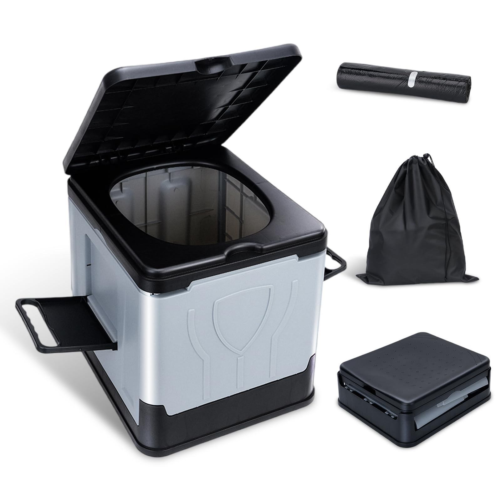 Photo 1 of Camping Toilet, Camping Toilets Portable with Lid for Adults and Kids, Collapsible Camp Toilet with Paper Holder, Portable Toilet for Camping, Hiking, Outdoor, Car, Truck, RV, Emergency Use (Gray)