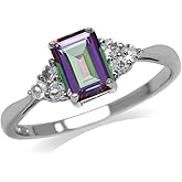 Silvershake 7x5mm Octagon Shape Birthstone Gemstone White Gold Plated or Yellow Gold Plated 925 Sterling Silver Engagement Ring Jewelry for Women