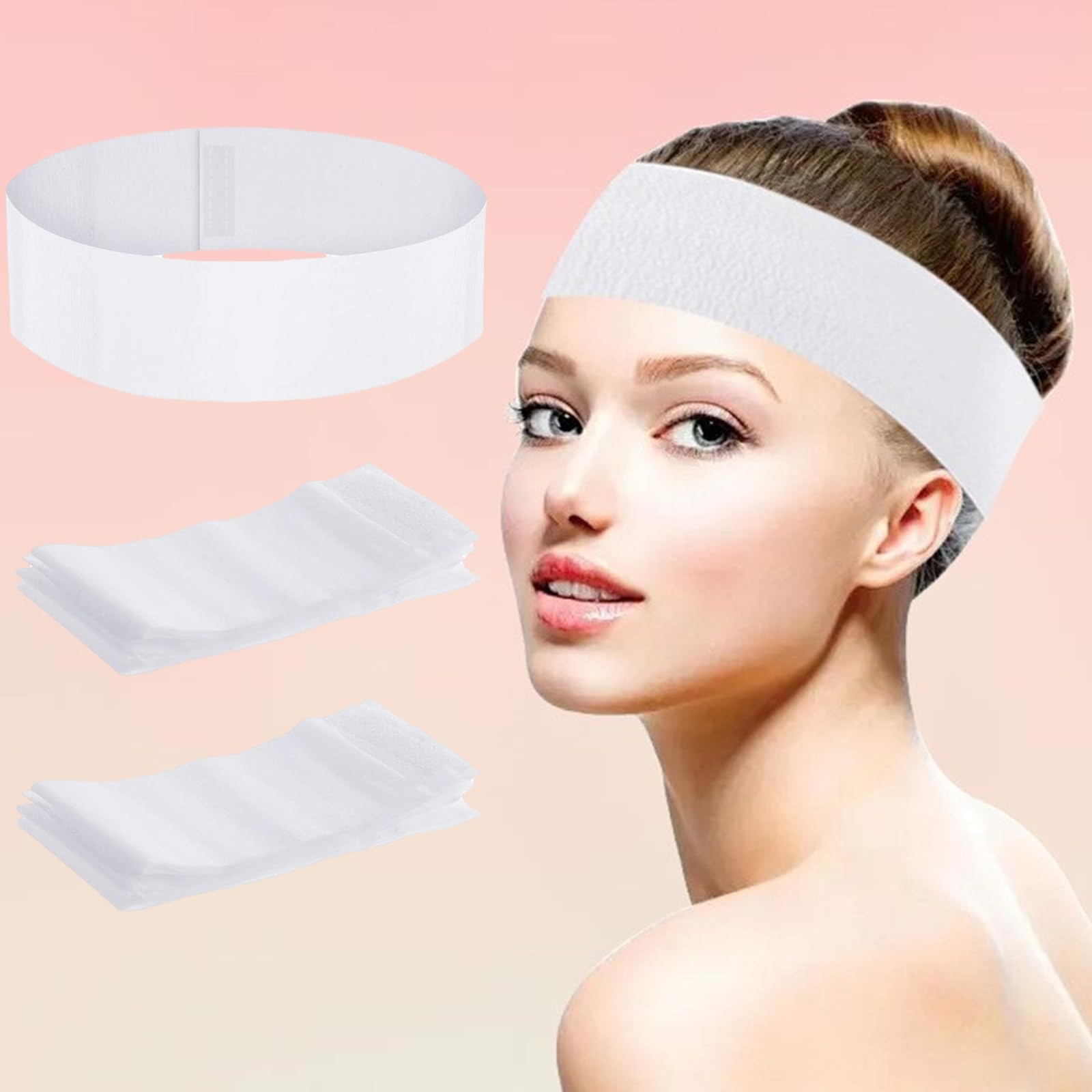 50Pcs Disposable Spa Facial Headbands Elastic Headband Wrap with Adjustable Magic Tape, Stretch Facial Bandeau Soft Skin Care Essential Headband with Convenient Closure (White)