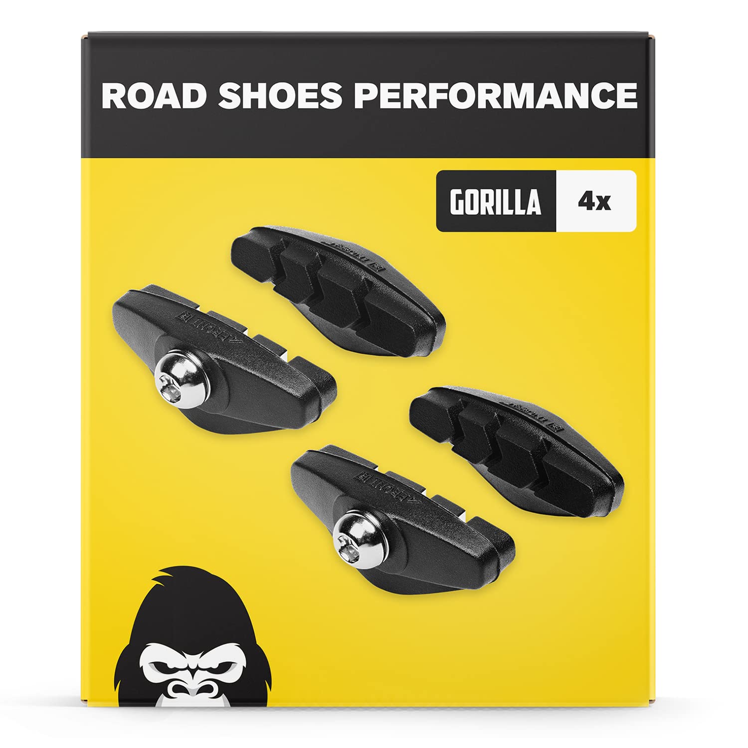 Gorilla Bikes Road Brake Pads 2 Pair, High Performance, Durable & Accurate Fitting, Rubber, Black, For Shimano, SRAM, Cane Creek, TRP etc