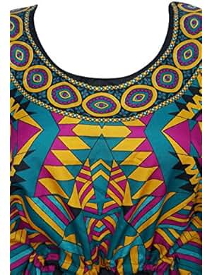 Mogul Womens Long Caftan Kaftan Multicolor Printed Bikini, Swimsuit Cover Up Dress One Size