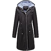 Homgro Women's Hooded Rain Jacket Long Waterproof Raincoat Casual Full Zip Anorak Midi Windbreaker Pockets