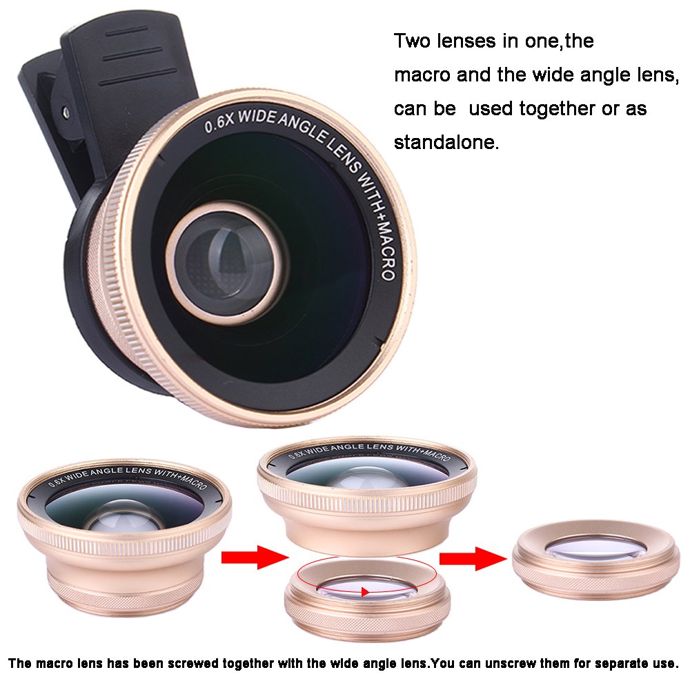 Gold Camera Lens Kit,Universal 18X Zoom HD Clip On Mobile Phone Optical