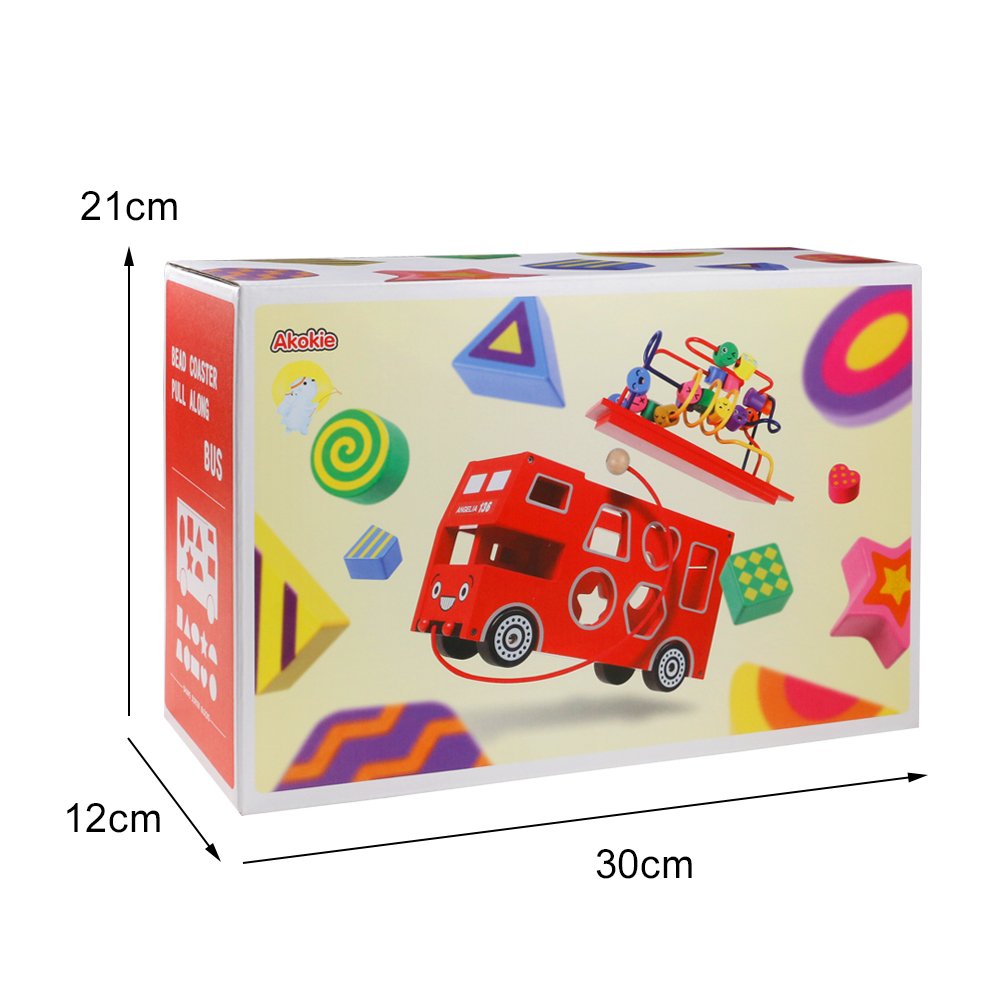 Akokie Roter Bus Spielzeug Modell, Bus Holz Form Sorter, Holzformen Geometrisch für Kinder im Alter von 3 4 5 6 , MEHRWEG