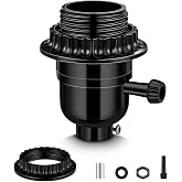 UL Listed E26 Light Socket Replacement,with 2 Lamp Shade Rings,2 ON/Off Turn Knob Types (Short/Long),Other Repair Parts. Fits Table Lamps, Floor Lamps and Light Fixtures,Black (1)