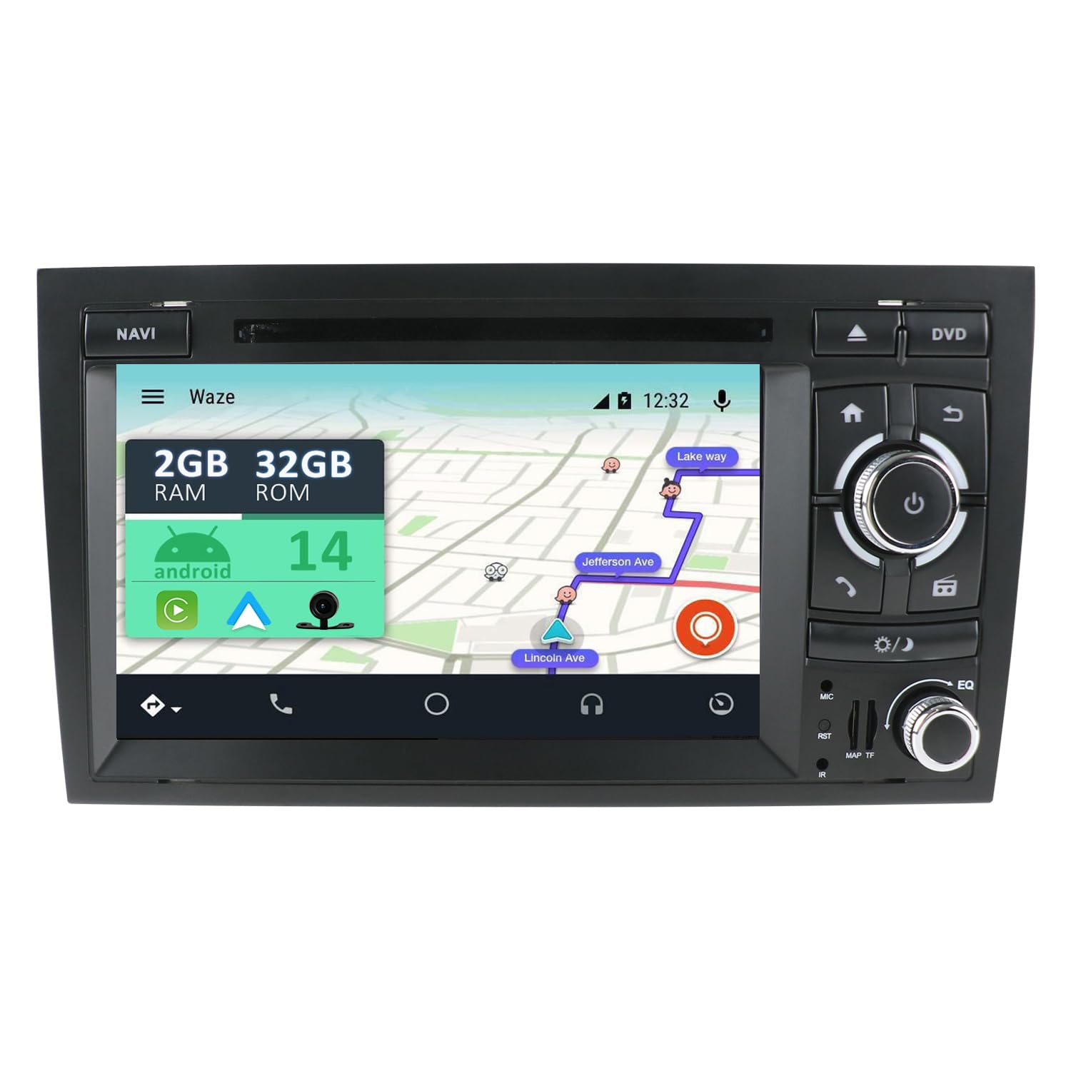 YUNTX Android 14 Car Stereo Fit for Audi A4 (B6/B7) | Seat Exeo-[Built-in CarPlay/Android auto/GPS]- Camera-IPS 2.5D 7”Touchscreen-DAB/MirrorLink/Bluetooth 5.0/Steering Wheel Control/WiFi/USB/4G