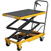 Hydraulic Lift Table Cart, 330lbs Capacity 49.6'' Max Lift, Double Scissor Lift Table w/4 Wheels &amp; Non-Slip Pad, Heavy Duty Hydraulic Platform Lift Cart for Warehouse, Shop, Garage Material Handling
