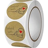 1000PCS Hand Made with Love Stickers,1 Inch Small Round Brown Thank You Red Heart Baking Stickers Label Bakery for Baked Goods Packaging Jam, Jelly Jar Canning Bottle,Cookie Bag (Brown Baked) 1