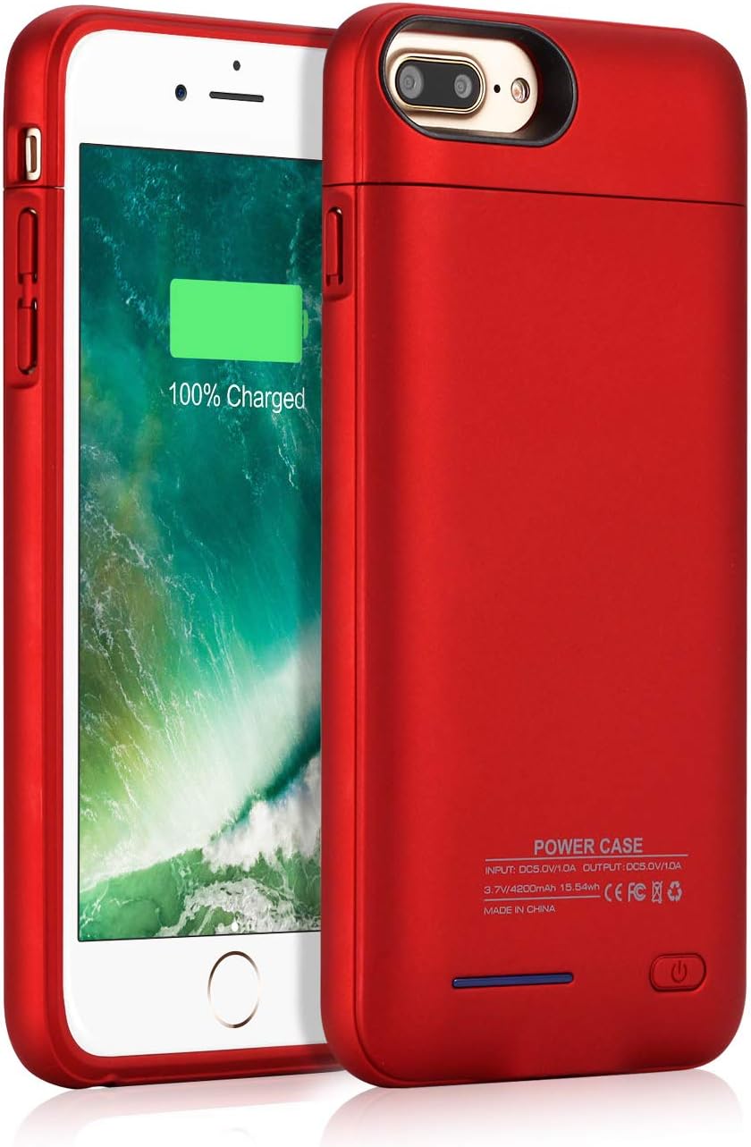 JUBOTY Battery Case for Iphone 7 Plus 8 Plus,4200mAh Slim Rechargeable Protective Portable Charging Case for iPhone 8 Plus/7 Plus Juice Power Bank Battery Charger Case (Red-4200mAh)
