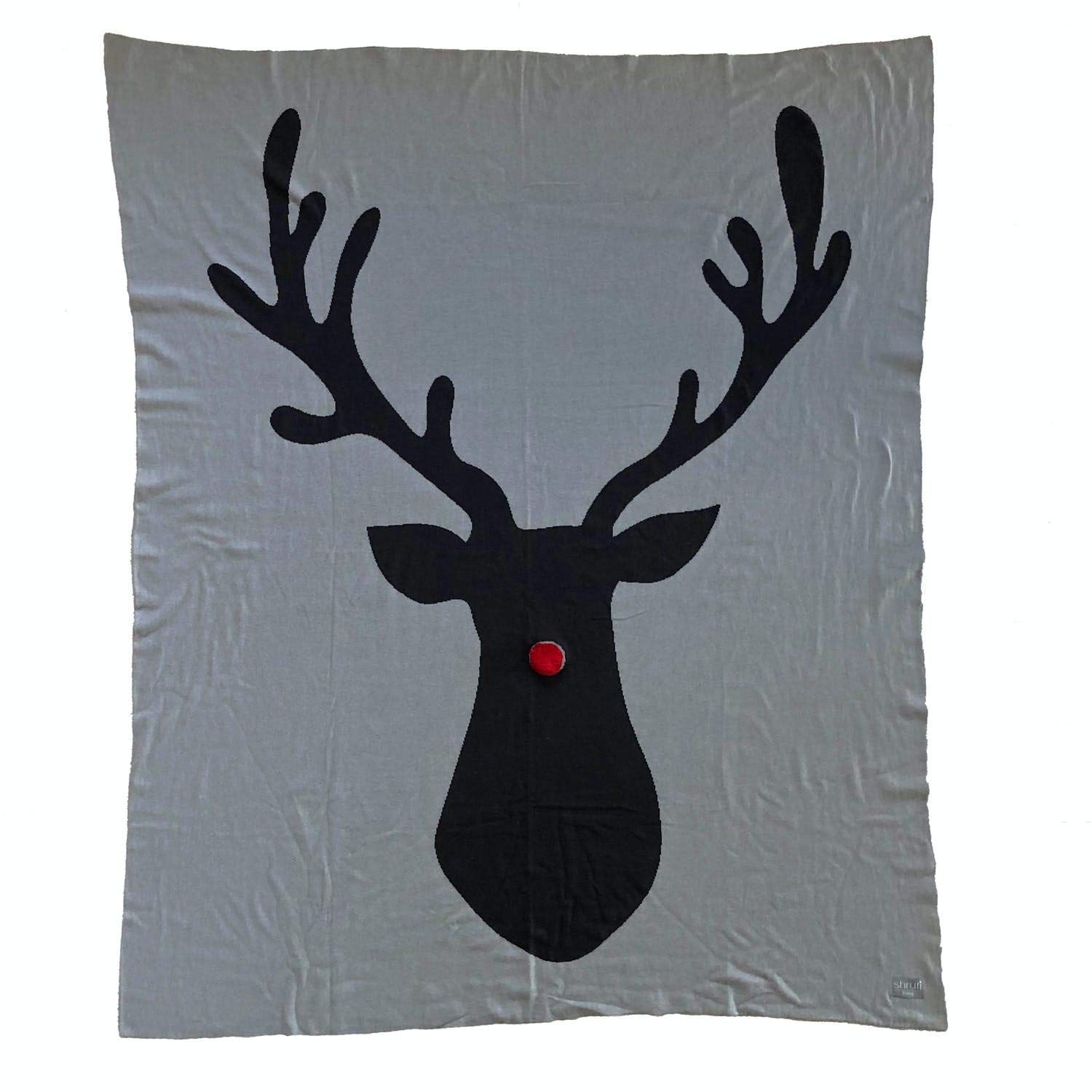 Shruti Designs Rudolph Reindeer Knitted Blanket : Grey : 150 x 125 cm : 42537