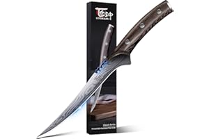 SYOKAMI Fillet Knife, Razor Sharp 7.2 Inch Boning Knife, High Carbon Stainless Steel Filet Knives with High Flexibility, Wood