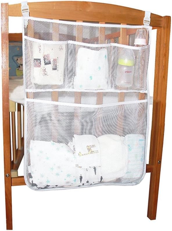 Anzirose Diaper Organizer Crib Side Hanging Mesh Organiser Storage Pouch Bag for Diaper Tissue Baby Cloth Bottle etc