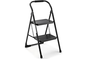 ASPERLAD Step Stool for Adults,2 Step Ladder Folding 330lbs Anti Slip Step Stool,Foldable Ergonomic 2 Steel Stool with Wide Pedal for Home, Kitchen, Office (Matte Black)