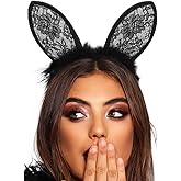 CAKURE Bunny Ears Headband Black Lace Rabbit Ears Headbands Masquerade Halloween Costume Hair Accessories for Women
