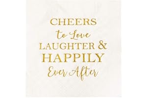 Crisky 50 Count Bridal Shower Napkins Disposable Cocktail Napkins 3-Ply Gold Foil Text Beverage Napkins for Engagement Party Decorations & Wedding Shower