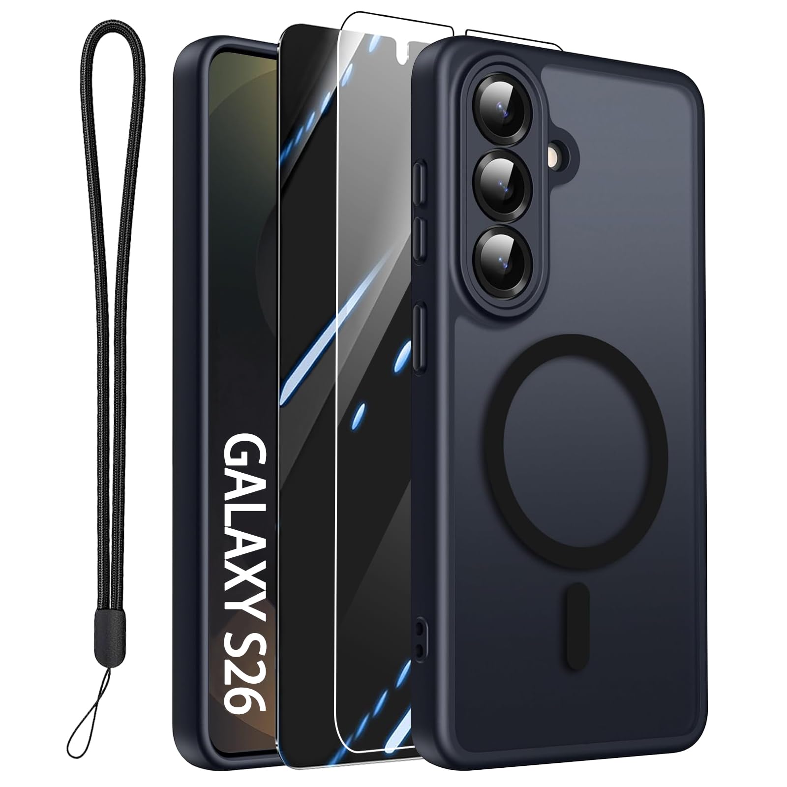 DGIVLAZ for Samsung Galaxy S26 Case with 2X Screen Protector and Camera Protection Compatible with MagSafe Magnetic Matte Shockproof Phone Cover for Galaxy S 26-Black