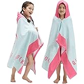 BANGSAUR Kids Hooded Beach Bath Towels, Oversize 100% Cotton 50"x30" Wrap, Toddlers Girls 3-12 Years Coverup Flamingo