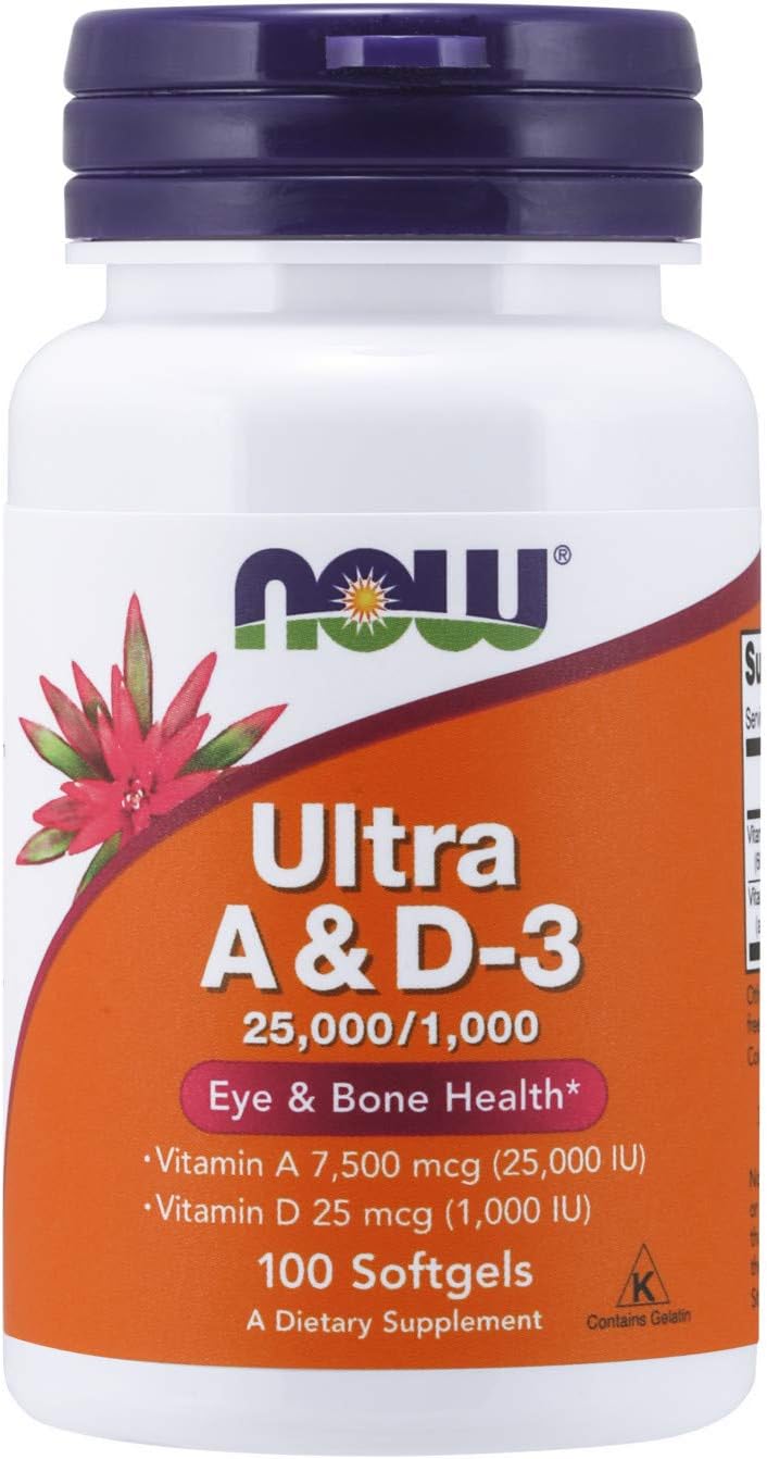 NOW Supplements, Vitamin A & D3 25,000/1,000 IU, Eye Health*, Essential Nutrition, 100 Softgels: Health & Personal Care