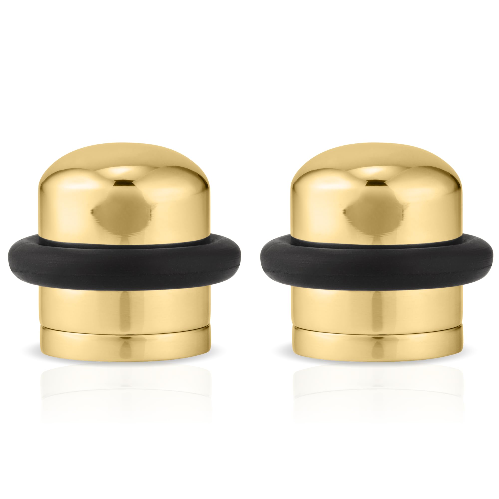 XFORT Polished Brass Floor Mounted Door Stopper - Soundproof Door Stop with Rubber Ring to Protect Doors, Walls & Skirting - Internal and External, 2 Pack
