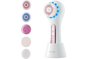UMICKOO Face Scrubber Exfoliator,Facial Cleansing Brush Rechargeable IPX7 Waterproof with 5 Brush Heads,Electric Face Spin Brush for Exfoliating, Massaging and Deep Cleansing