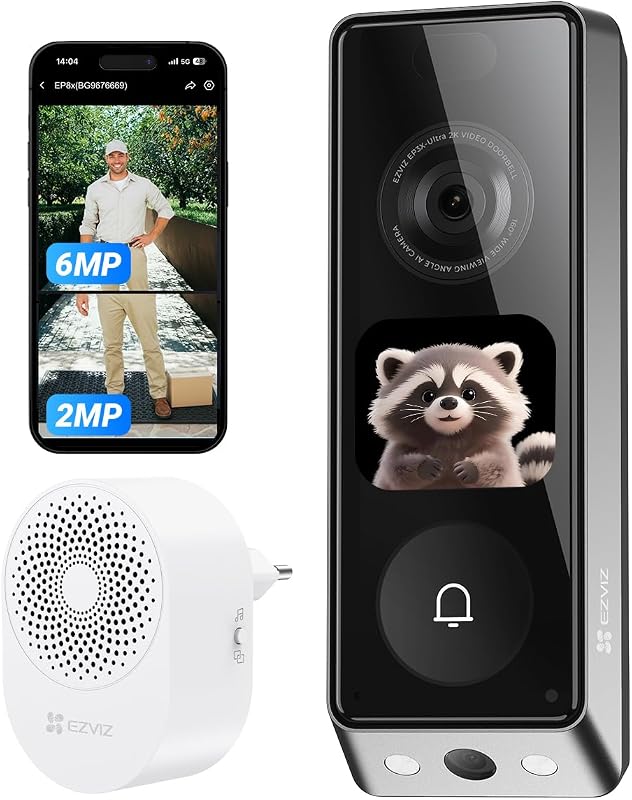 6MP+2MP Sonnette sans Fil avec Camera Double et Carillon EP8 Ultra