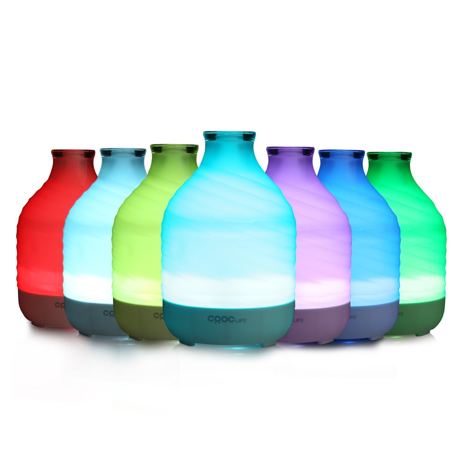 Essential Oil Diffuser, CRDC Life 200ml Ripple Vase Glass Cover Aroma Diffuser Durable Safe Auto Shut Off Whisper Quiet Multiple LED Lights & 4 Time Setting