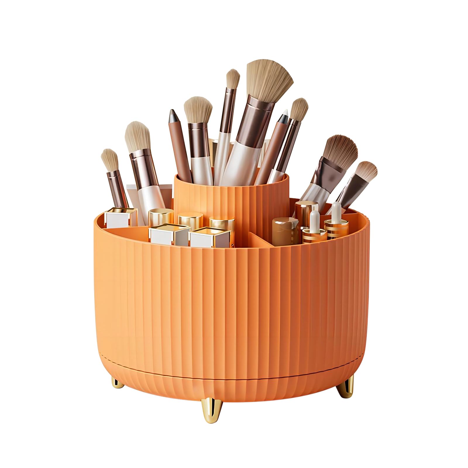 DASITON Large Capacity Makeup Brush Holder,360° Rotating Makeup Organiser,5 Slot Makeup Brushes Cup,for Vanity Decor,Bathroom Countertops,Desk Storage Container,Cosmetic Display Cases(Orange) — image 1