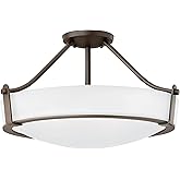 Hinkley Hathaway Transitional Four Light Semi-Flush Mount, Olde Bronze w/Etched White Glass