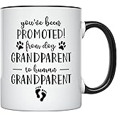 YouNique Designs Pregnancy Announcement for Grandparents Coffee Mug, 11 Ounces, Soon to Be Grandparents Baby Announcement Ideas, Pregnancy Reveal, Promoted From Dog Grandparent To Human Grandparent