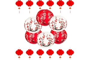 Aiminjey 26Pack Chinese Japanese Paper Lanterns Red Cherry Blossom Hanging Paper Lantern Decoration, 12in 8in Hanging Lanterns for Asian Birthday Hibachi Wedding Baby Shower Party Lunar New Year Decor