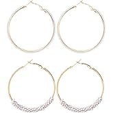 2 Pairs Bohemian Colorful Beads Circle Round Hoop Earrings Gold Hoop Dangle Earrings for Women Vintage Boho Jewelry
