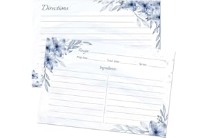 OAKEN LEAFORD Floral ​​Recipe Cards 4x6​​ – 60-Pack Double-Sided ​​Blank Recipe Cards​​ for ​​Bridal Shower​​, Wedding, or Kitchen (BlueFlower​)