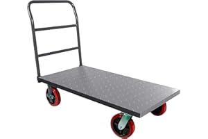 5Seconds Flatbed Platform Cart Industrial Dolly Heavy Duty 48” x 24” Platform Hand Push Truck Super Heavy Duty Diamond Plate Flatbed Cart with 3000Lb Capacity 8'' Swivel Wheels with Lock