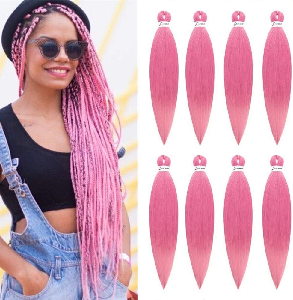 Pre Stretched Braiding Hair Professional Braiding Hair ShowJarlly Pre Stretched 8 Packs Yaki Prestretched Braiding Hair for Crochet Hair Braids Braiding (20inch, pink#)