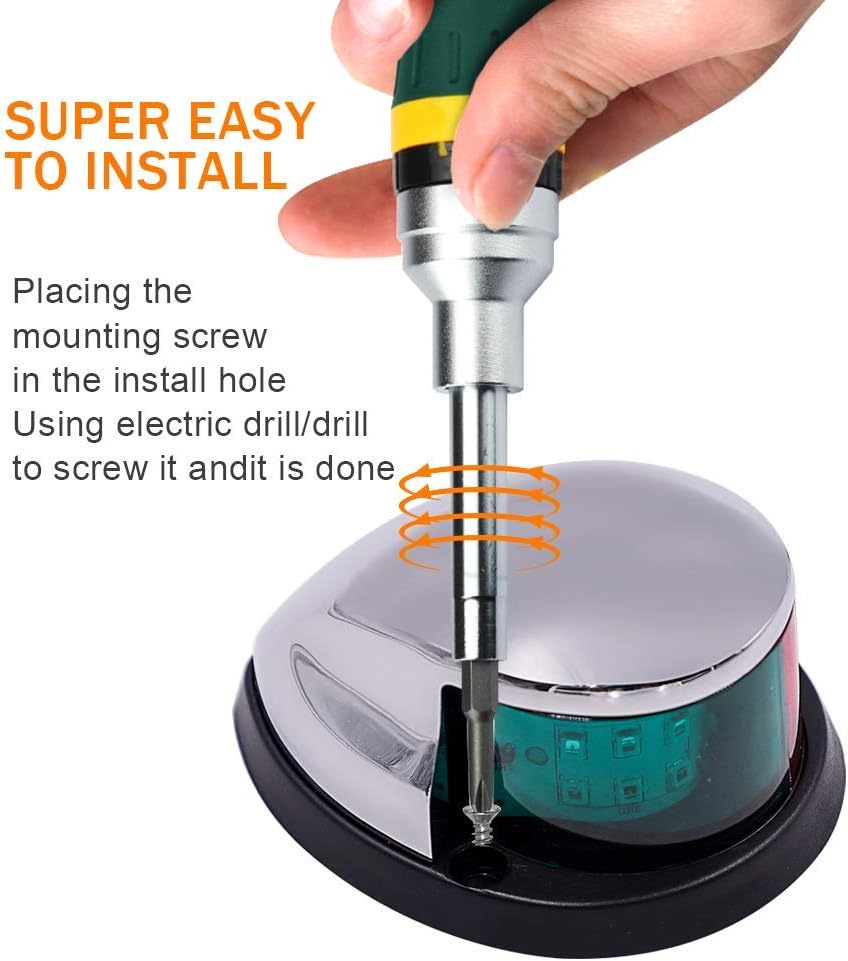 Obcursco LED Navigation Lights Deck Mount, New Marine Sailing Lights for Bow Side, Port, Starboard, Pontoons, Chandlery Boat, Yacht, Skeeter, DC 12V (Stainless Steel 02) : Sports & Outdoors