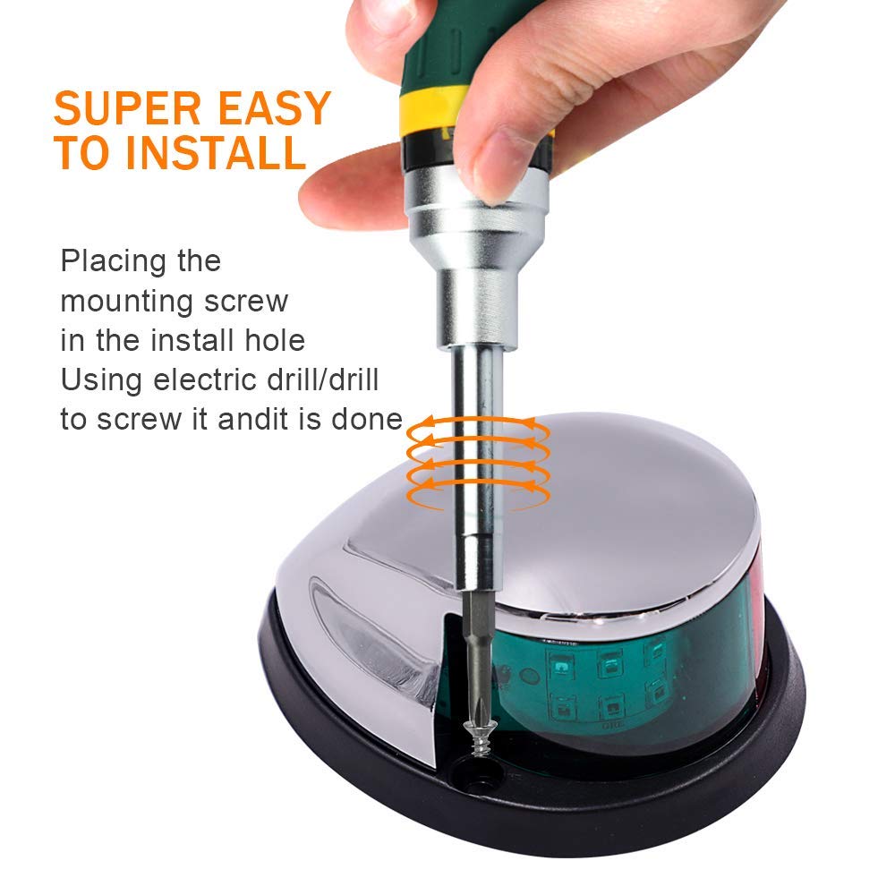 Obcursco LED Navigation Lights Deck Mount, New Marine Sailing Lights for Bow Side,Port, Starboard, Pontoons, Chandlery Boat, Yacht, Skeeter, DC 12V