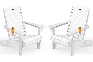 SUUNYN Adirondack Chairs Set of 2, Outdoor Fire Pit Chairs, HDPE All-Weather Adirondack Chairs with Cup Holder, Lawn Chair for Deck, Patio, Garden (White)