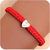 Agriajun Trendy Silver Heart Initial C Red Strand Stack Bracelet for Women, Simple Stackable Letter Bracelets Accessories Prom Fashion Jewelry Gift