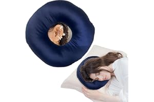GCHC-CYL Ear Piercing Pillow for Side Sleepers，Donut Pillow with Ear Hole Ear Covers for Sleeping ，Pillow with arm Hole，Ear Guard Pillow for Ear Pain Ear Pressure (Blue- Silky Satin)