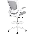 Misolant Tall Office Chair, Drafting Chair for Standing Desk, High Office Chair with Adjustable Lumbar Support, Flip-up Arm and Footrest Ring, Office Drafting Chair Gray