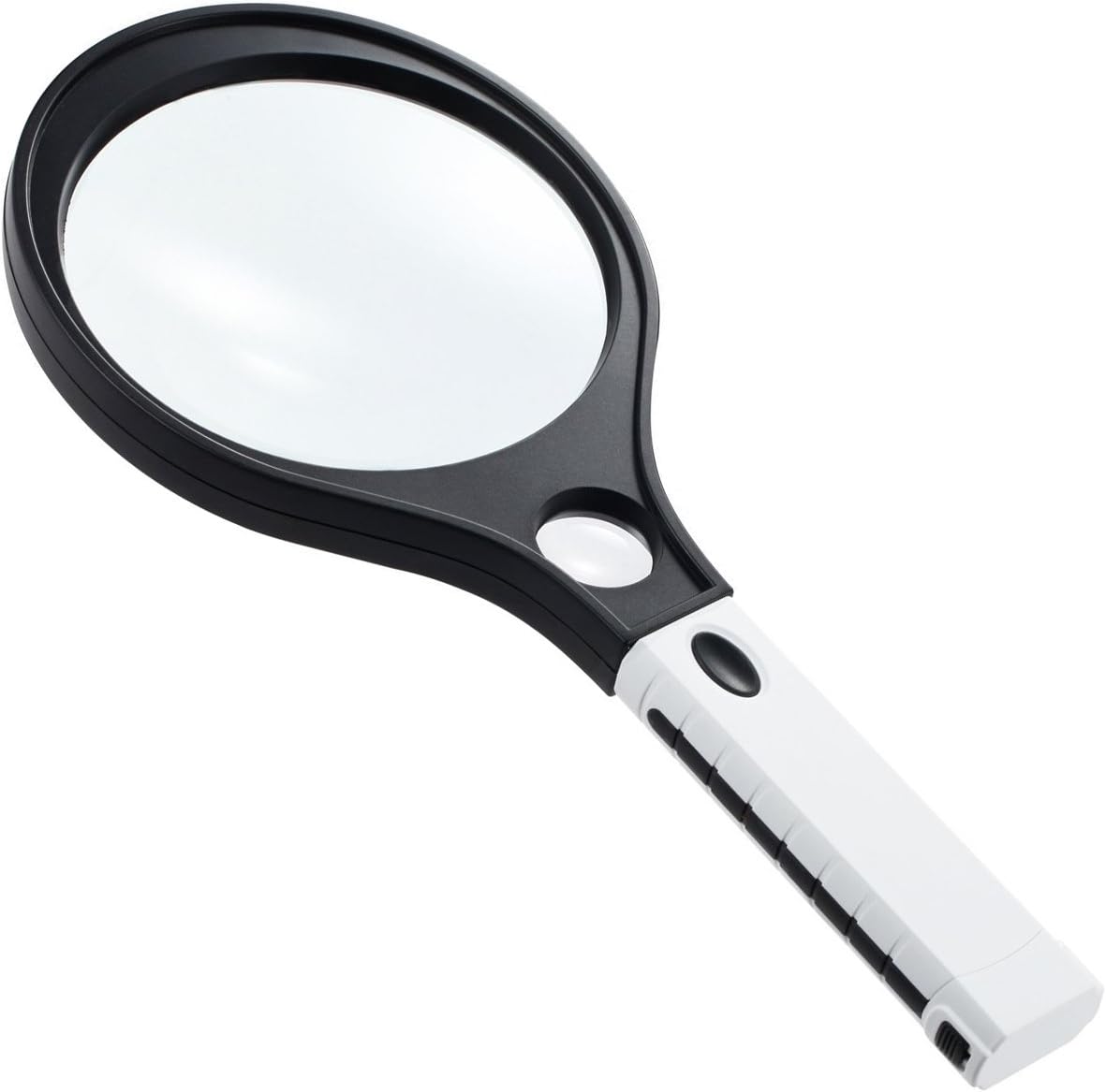 IMZ 5.5 Inch Extra Large Magnifying Glass with 4 LEDs and 1 UV Light, 3X Lens 10X Zoom Jumbo Lighted Hand-Held Magnifier Glass for Reading Book, Currency Detecting, Inspection, Coins, Insects, Map