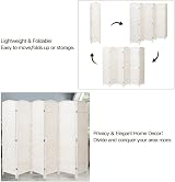 INMOZATA Handwoven Wicker Room Divider 6 Panel Foldable Privacy Screen White view 3