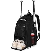 Goloni 40L Baseball Bag, Softball Bat Bag with Shoes Compartment,Fence Hook,Backpack for Baseball, T-Ball & Softball Equipment & Gear
