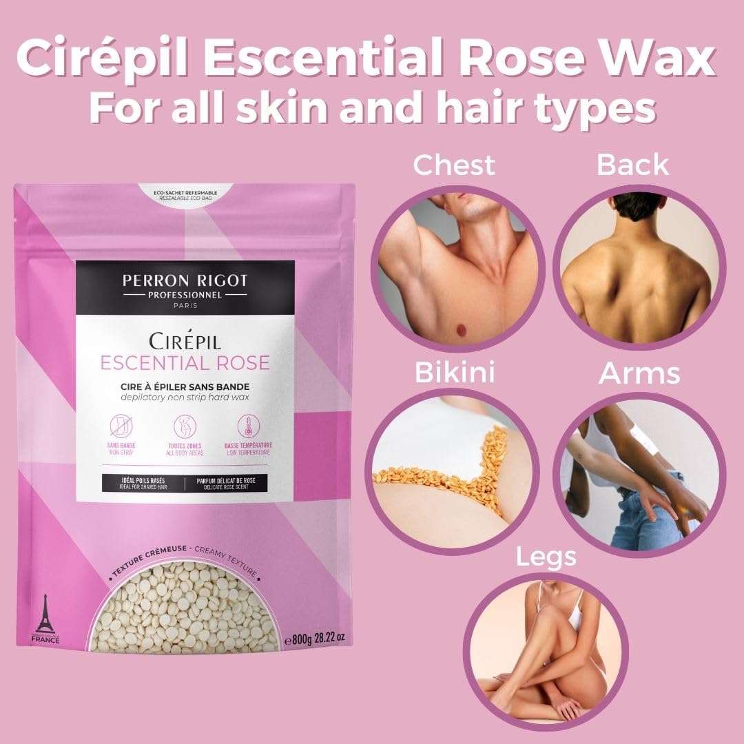 Cirepil Escential Rose - 800g / 28.22 oz Wax Beads Bag - Light Rose Scent - All-Purpose, Creamy Texture - Perfect for Bikini Waxing