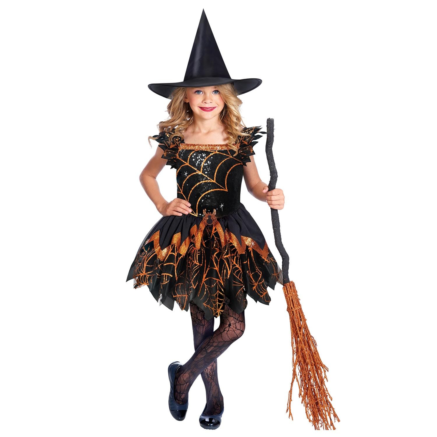 (PKT) (9911967) Child Girls Spooky Spider Witch Costume (6-8yr)