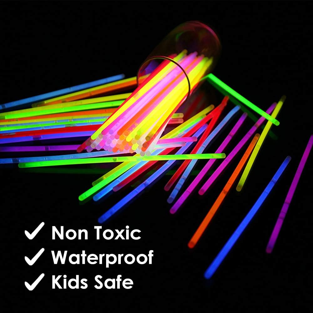 300 Glow Sticks Bulk Party Supplies - Glow in The Dark Fun Party Favors Pack with Connectors, Neon 8 inch Glowsticks Bracelets and Necklaces: Toys & Games